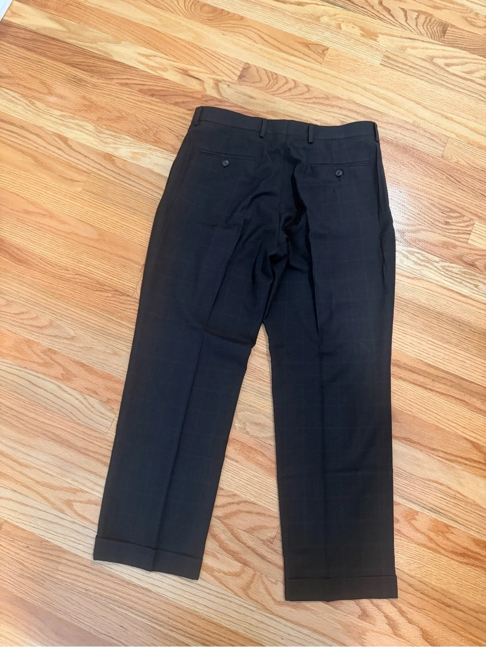 Ralph Lauren Men’s Black Plaid Dress Pants 34W 29L Pleated Cuffed Trousers